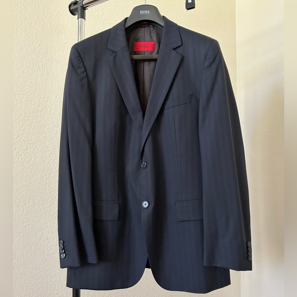 Hugo Boss Striped Navy Blue Suit Jacket